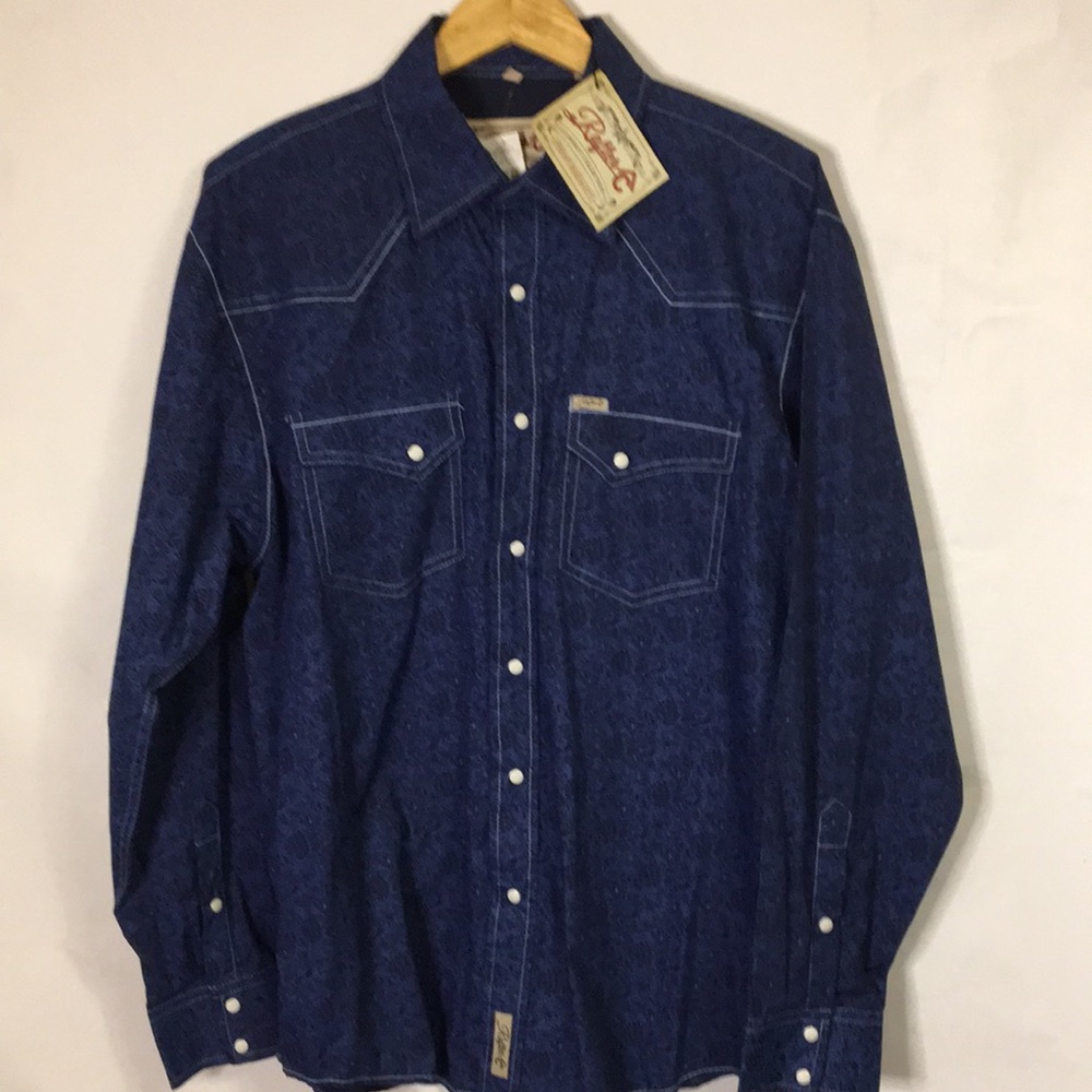 Rafter C Men's Western Long Sleeve Shirt  Blue & Black  / White Snaps XL